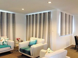 Flaxton sheer curtains with lining and roman blind